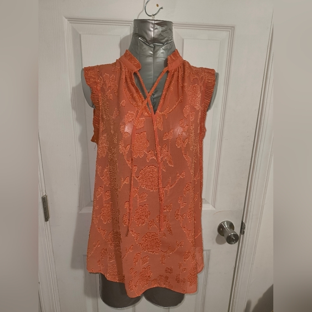 Rose & Olive Orange Lace Sleeveless Blouse 92